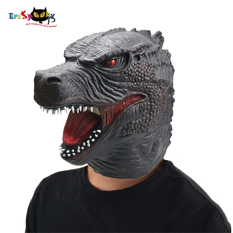 Eraspooky Classic Japanese Movie Dinosaur Monster Cosplay Latex Mask Halloween Costume Adult Party Tyrannosaurus Headgear Prop