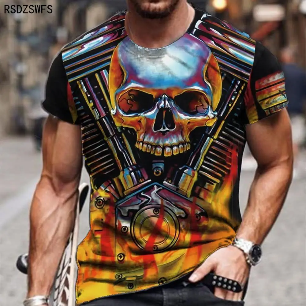 New zombie pattern men\'s T-shirt, 3D printed summer breathable top, oversized casual personality skull T-shirt for men.