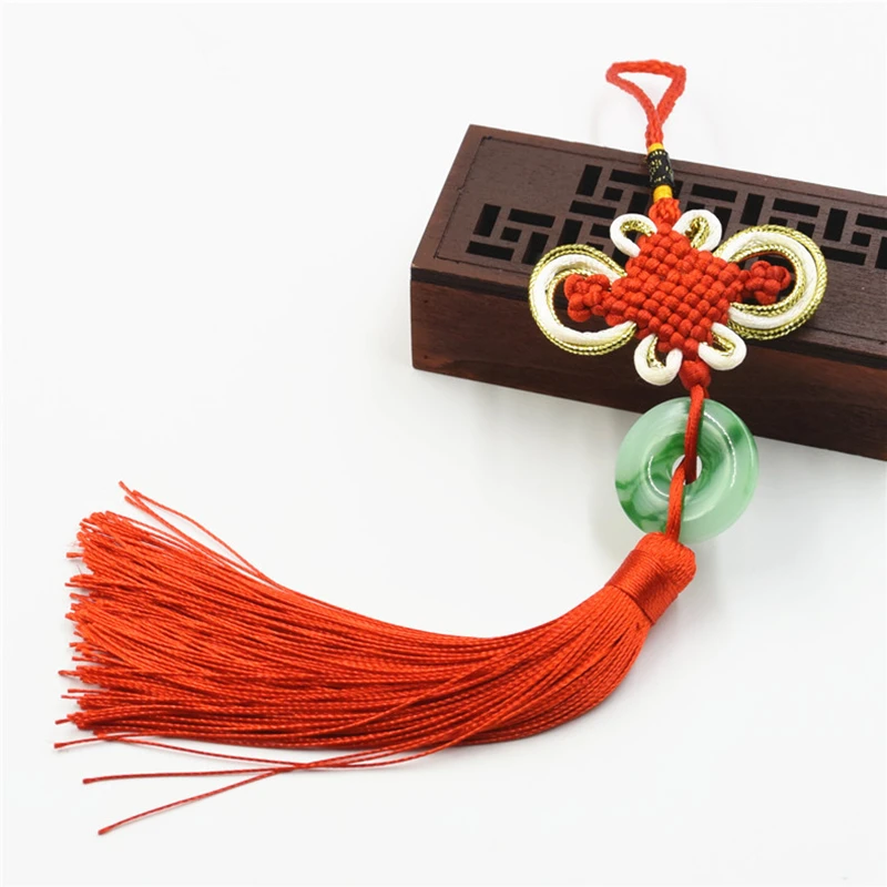 3Pcs/Lot Green Jade Flake Chinese Knot Tassels Accessories DIY Jewelry Garment Crafts Decoration Pendant Golden Edge Silk Tassel