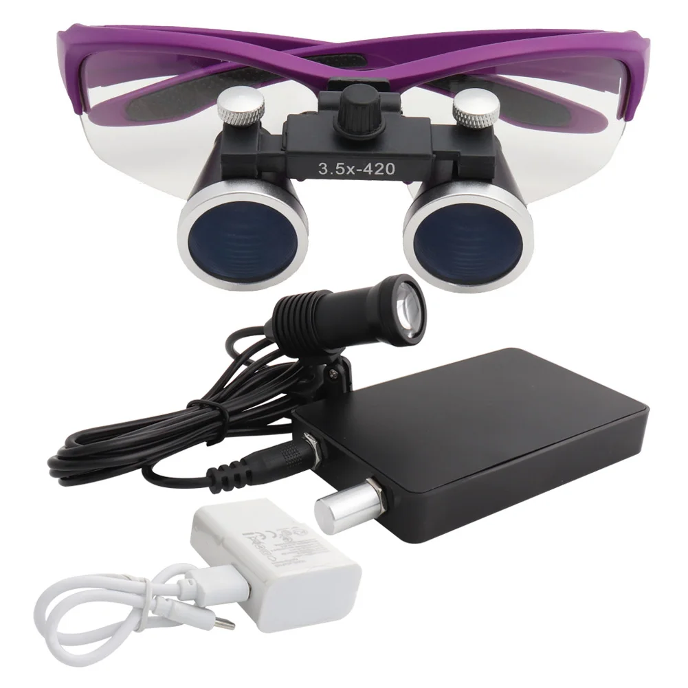 

Dental Loupes Medical Magnifier 2.5 3.5x420 Magnification Binocular 5W Headlight Headlamp USB Connection Cloth Case