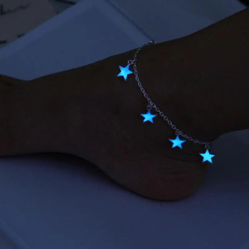 Hot Selling Fashion Temperament Peach Heart-shaped Luminous Anklet Beach Holiday Glowing Love Foot Jewelry Factory Wholesale