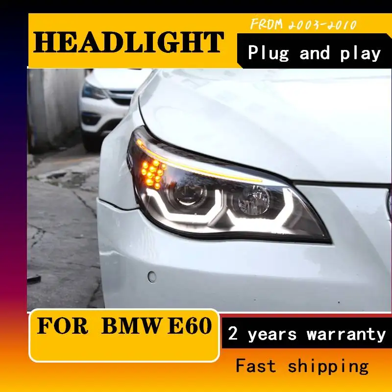 2pcs LED Head Lamp For BMW 5 Series E60 Headlights 2003-2010 Angel eye led DRL Dynamic Turn Signal For BMW E60 LED Headlights