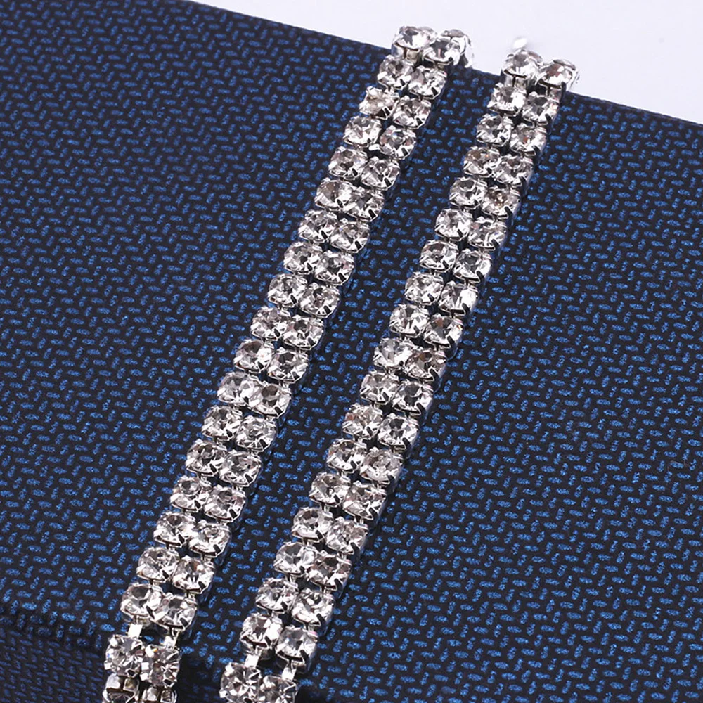 1Yard SS12 Sewing Rhinestone Chain for Dress Decoration Crystal Clear Glue on Silver base Sew on Chain for Clothing Bags Shoes