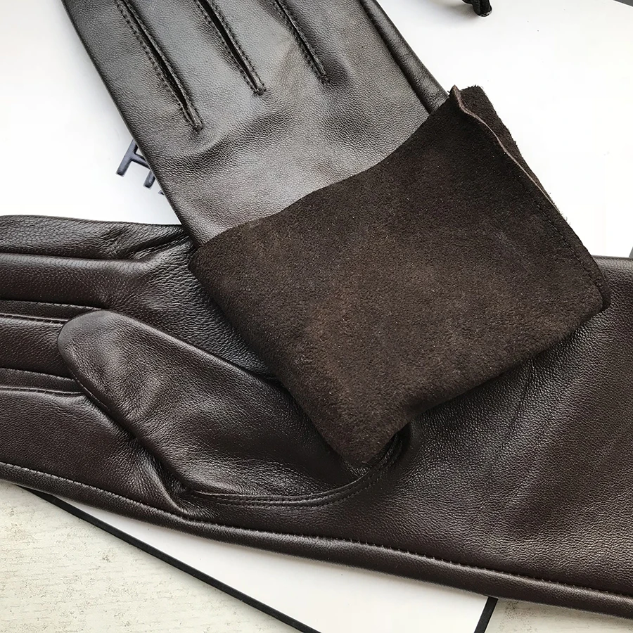 Men\'s Single Layer Real Leather Gloves Men\'s Medium Long Sheepskin Gloves Motorcycle Gloves  Fashion 28cm Basic