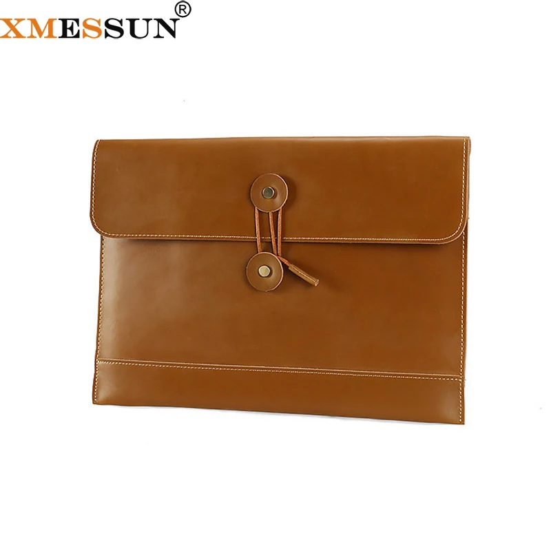 XMESSUNNew Retro Cowhide Envelope Clutch Bag,2026 Genuine Leather Briefcase Folder Fashion File Pocket Documents Pouch ins