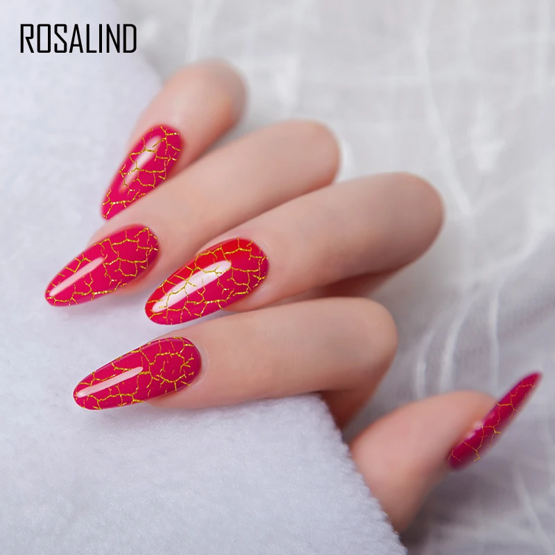 ROSALIND Crackle Gel Nail Polish of Nail Varnish Hybrid Crackle Color Base Manicure Set for UV Led Semi Permanent Base Top Coat