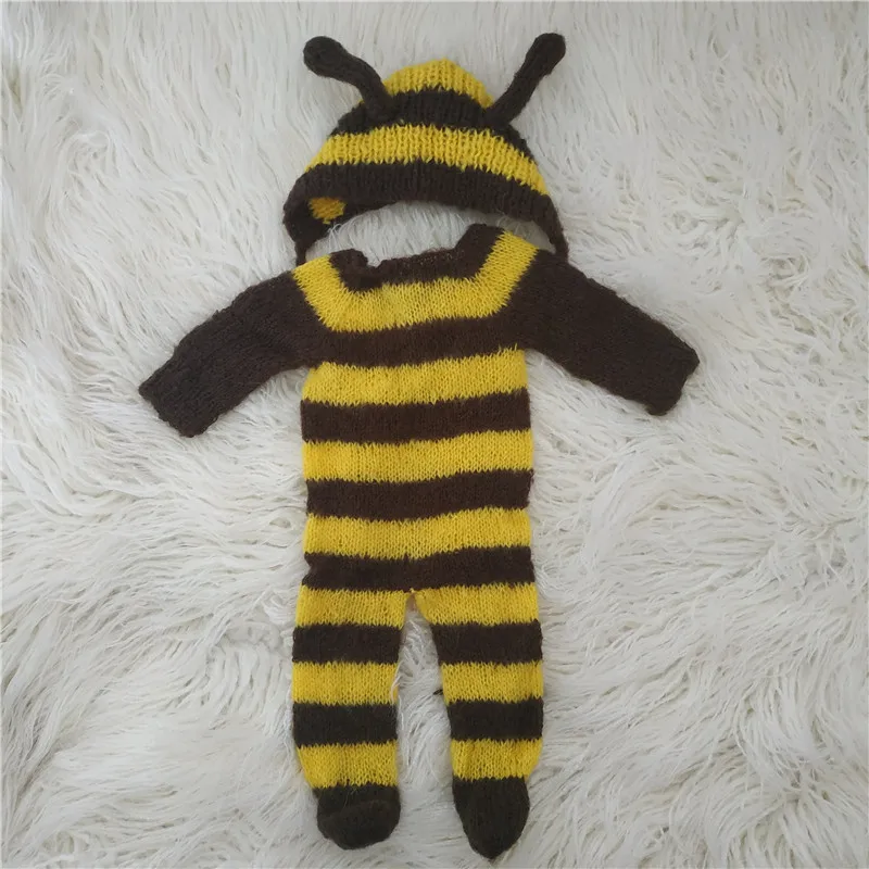 Accesorios de fotografía de mohair para bebé recién nacido, mono de abeja suave para bebé con conjunto completo de sombrero, accesorios de monos de