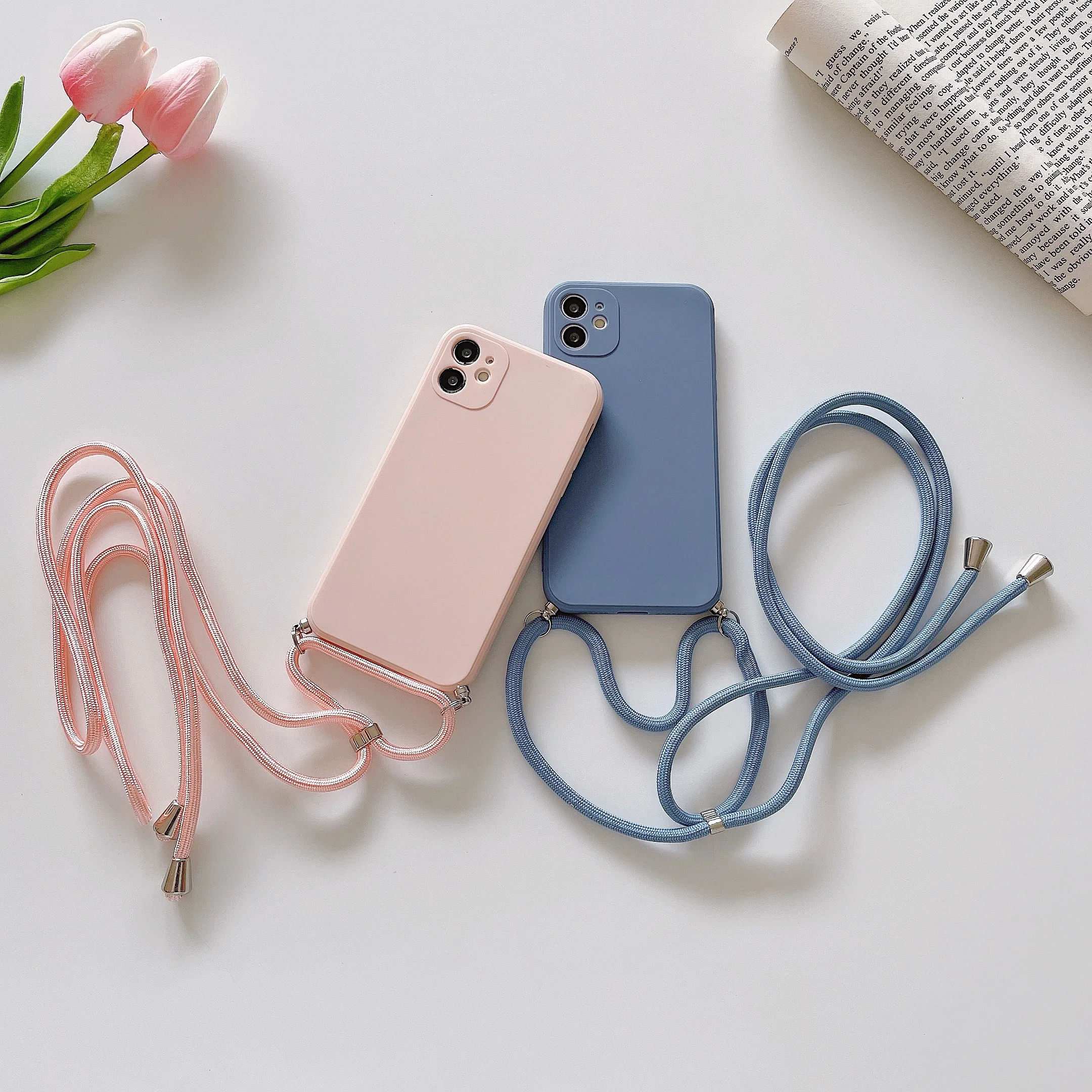 Ultra-thin Lanyard Square Liquid Silicone Phone Case For iPhone 16 15 14 13 12 11 Pro XS Max 8 7 Plus Luxury Necklace Rope Cover