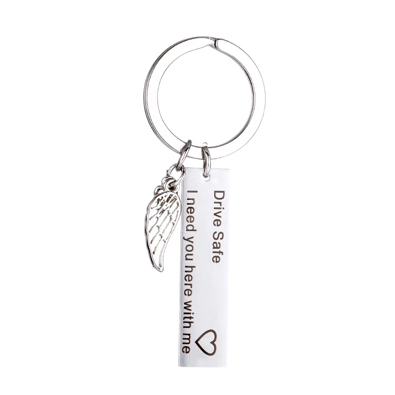 Stainless Steel Keychain Drive Safe I Need You Angel Wings Creative Car Keychain Accessories Cute