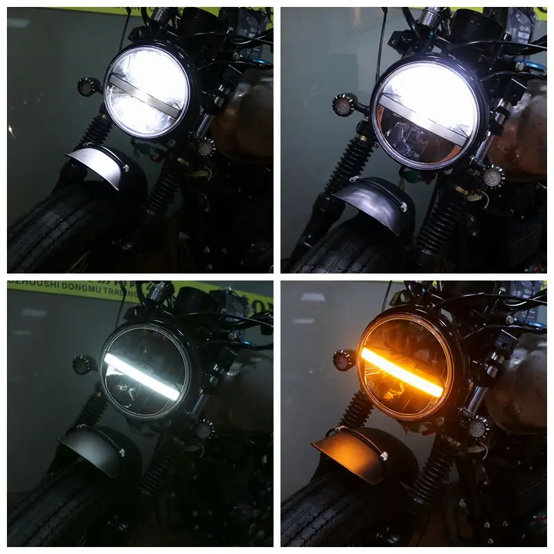 7 inch Motorcycle LED Headlight High/Low Beam DRL Headlamp Fog Light Passing Lamps Moto Spotlight Black with Cover 12V