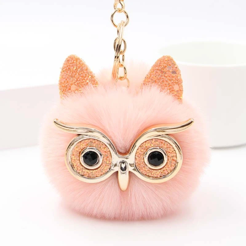 Fox Owl Ear Bag Car Pendant Ball Keychain Charm Fluffy Pompom Key Chain Animal Glasses Handbag Key Chains Fashion Accesories