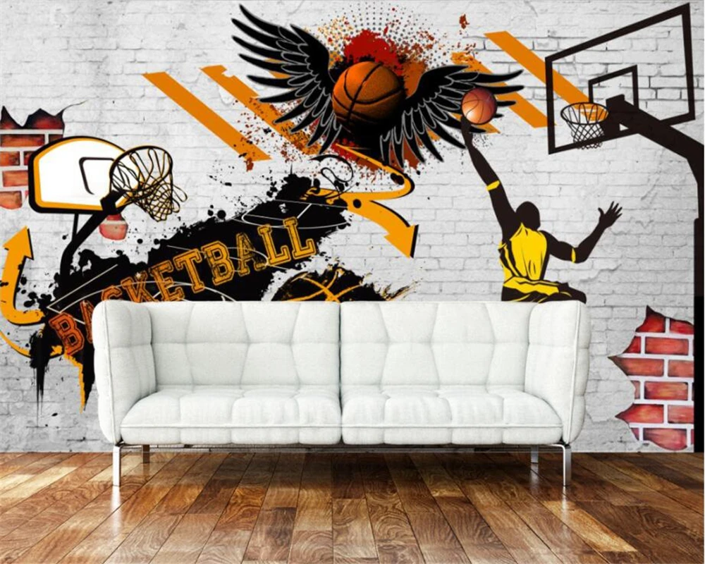 wellyu Custom Wallpaper Living Room Bedroom Background 3d Wallpaper Vintage Cement Wall  Ink Basketball Background mural