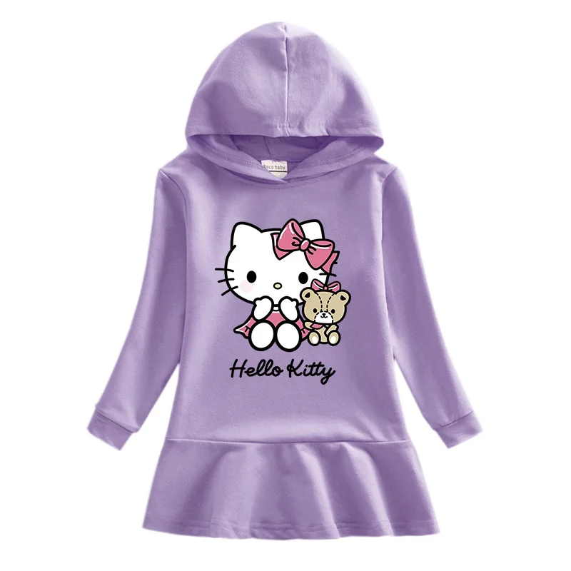 

Hello Kitty Spring And Autumn New Children Hooded Sweater Dress Girl Cute Cartoon Sweet Lady Skirt Baby Cotton Comfortable Dress