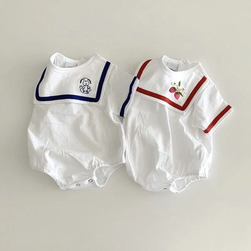 2024 New Summer Baby Boys Girls Bodysuits Cotton Baby Clothes Cute Dog Cherry Unisex Short Sleeve Jumpsuit Baby Clothing