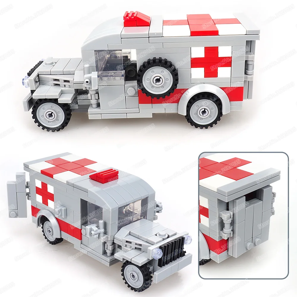 Military WW2 War Logistics Ambulance Building Block Moc Save Figures Soldier Vehicle Model Scenes Child Christmas Gifts Boy Toys