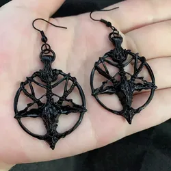 Retro Satan Pentagram Goat Head Skull Earrings Demon Round Pendant Eardrop Gothic Jewelry Ancient Greek mythology