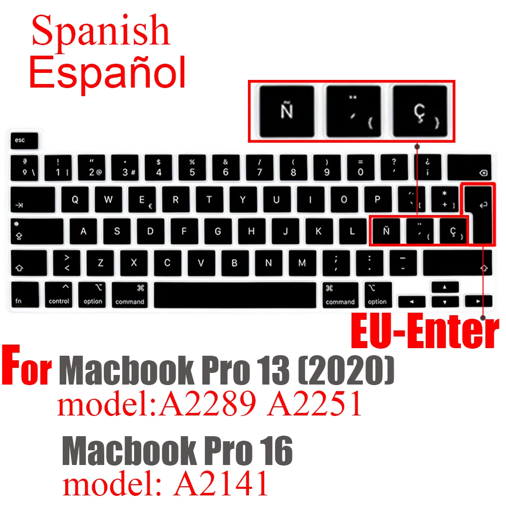 Untuk Macbook Pro13 M1 2020 Baru Pro16 Keyboard Cover Lembut dengan Ñ Bahasa Spanyol Pelindung Keyboard Film Pelindung A2338 A2289 A2251A2141