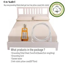 Grounded Bed Sheet with 2 Pillow Cases by conductive silver cotton fabric 400TC  with grounding cord EMF Protetion