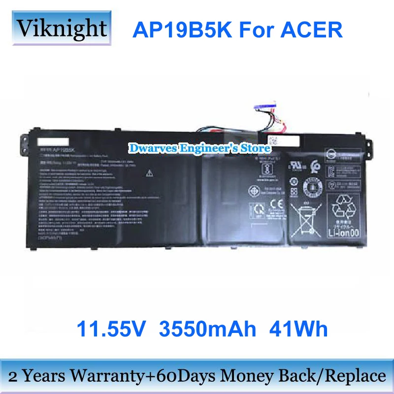 

Replacement 11.55V 41Wh AP19B5K Battery For Acer Chromebook 311 C722 314 C922-K04T CB314-2H K03S K17E K7RC K6TJ K9M2 Spin 311