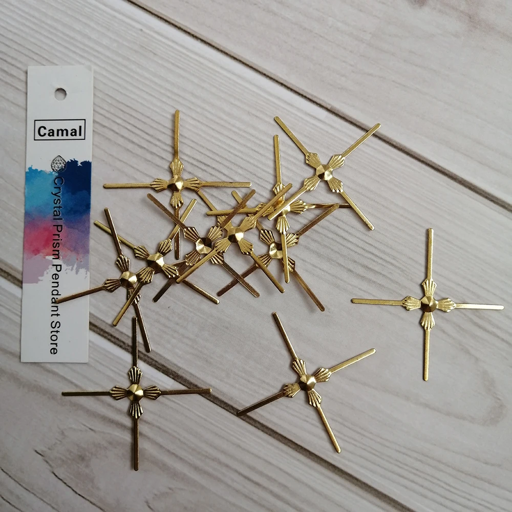 Camal 100pcs 35*35mm Golden Plated Metal Hook Cross Bowtie Pins Crystal Prisms Beads Connectors Chandelier Lamp Parts