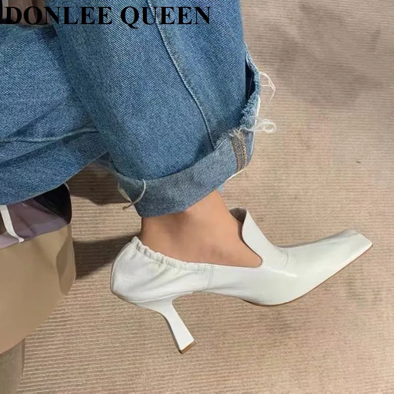 Vintage Square Toe High Heels Pumps Women Autumn Shoes Party Dress 2021 Spring Footwear Retro Female Work Pumps Zapatillas Mujer