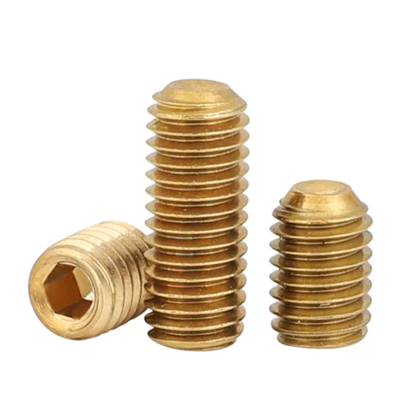 1/2/5/10 Pcs Brass Hex Socket Flat-Tip Set Screws Headless Socket Head Screw M2 M2.5 M3 M4 M5 M6 M8 M10 M12