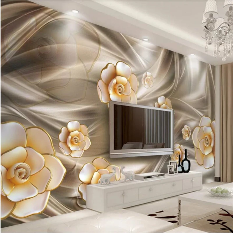 

wellyu Custom large mural fashion home decoration 3D fantasy flower jewellery background wall wallpaper papel de parede