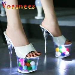 Colore Hairball Light Shine Walk Show Pantofole Discoteca sexy Estate Nuova piattaforma Striptease Scarpe da donna Tacchi alti super sottili