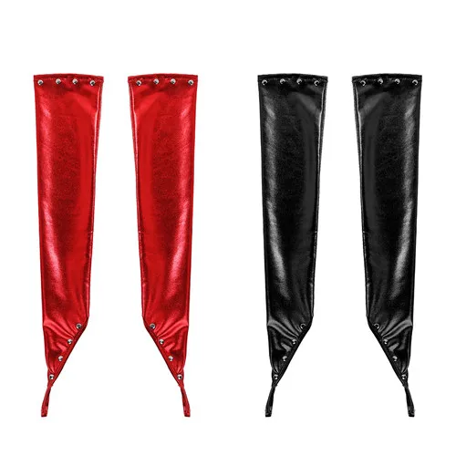 Women Ladies Sexy Patent Leather Wetlook Metallic Fingerless Long Gloves with Rivets For Night Club Dancewear Party Favors