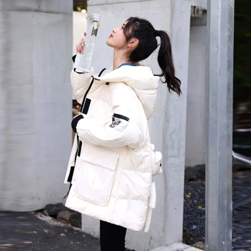 Fashionable Padded Jacket Women New Winter Clothes Loose Korean Version of Solid Color Stand-up Collar Warm Cute Padded Jacket