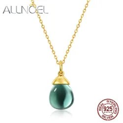 ALLNOEL 925 Sterling Silver Green Amethyst Pendant Necklace For Women Classic Waterdrop Gems Dainty Birthday Gifts Fine Jewelry
