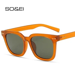 SO&EI Ins Popular Fashion Square Women Sunglasses Retro Rivets Decoration Brand Designer Jelly Color Eyewear Men Shades UV400