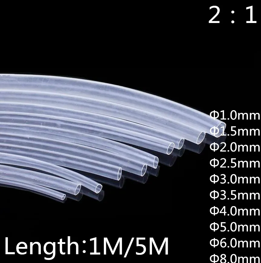 1mm 1.5mm 2mm 2.5mm 3mm 3.5mm 4mm 5mm 6mm 8mm Transparent Clear Heat Shrink Tube Shrinkable Tubing Sleeving Wrap Wire kits