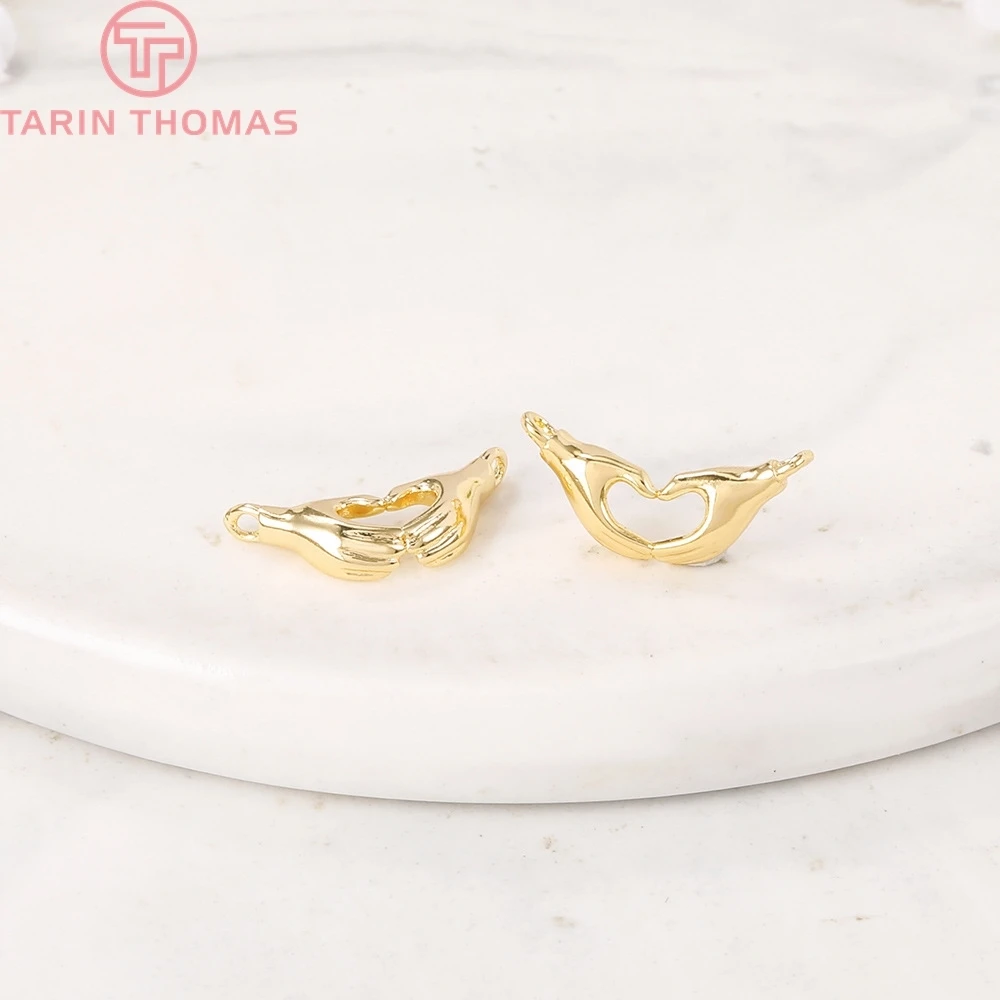(197)6PCS 11.5x21 Hole 1.5MM 24K Gold Color Brass Palm Love Charms Pendants High Quality DIY Jewelry Making Findings