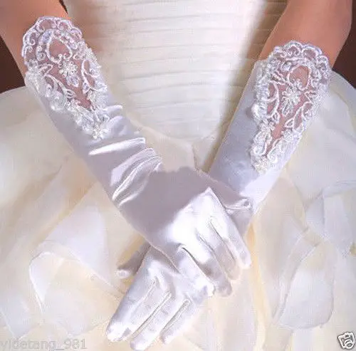 Wedding Flower Girls Communion Pageant Costume Long Satin Gloves