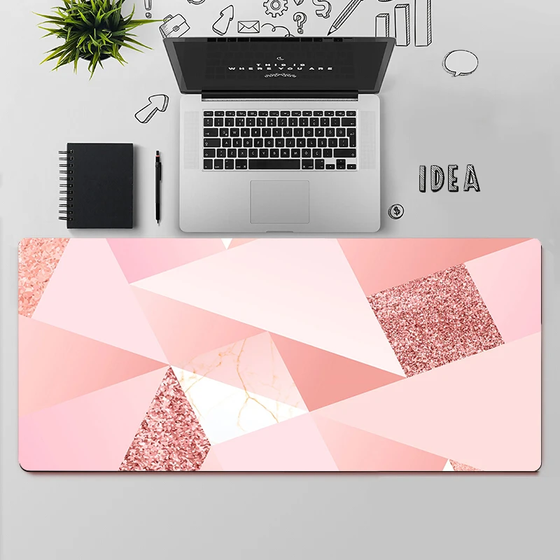 Grand tapis de souris effet marbre, Rose, or, Gaming, ordinateur de bureau, XXL