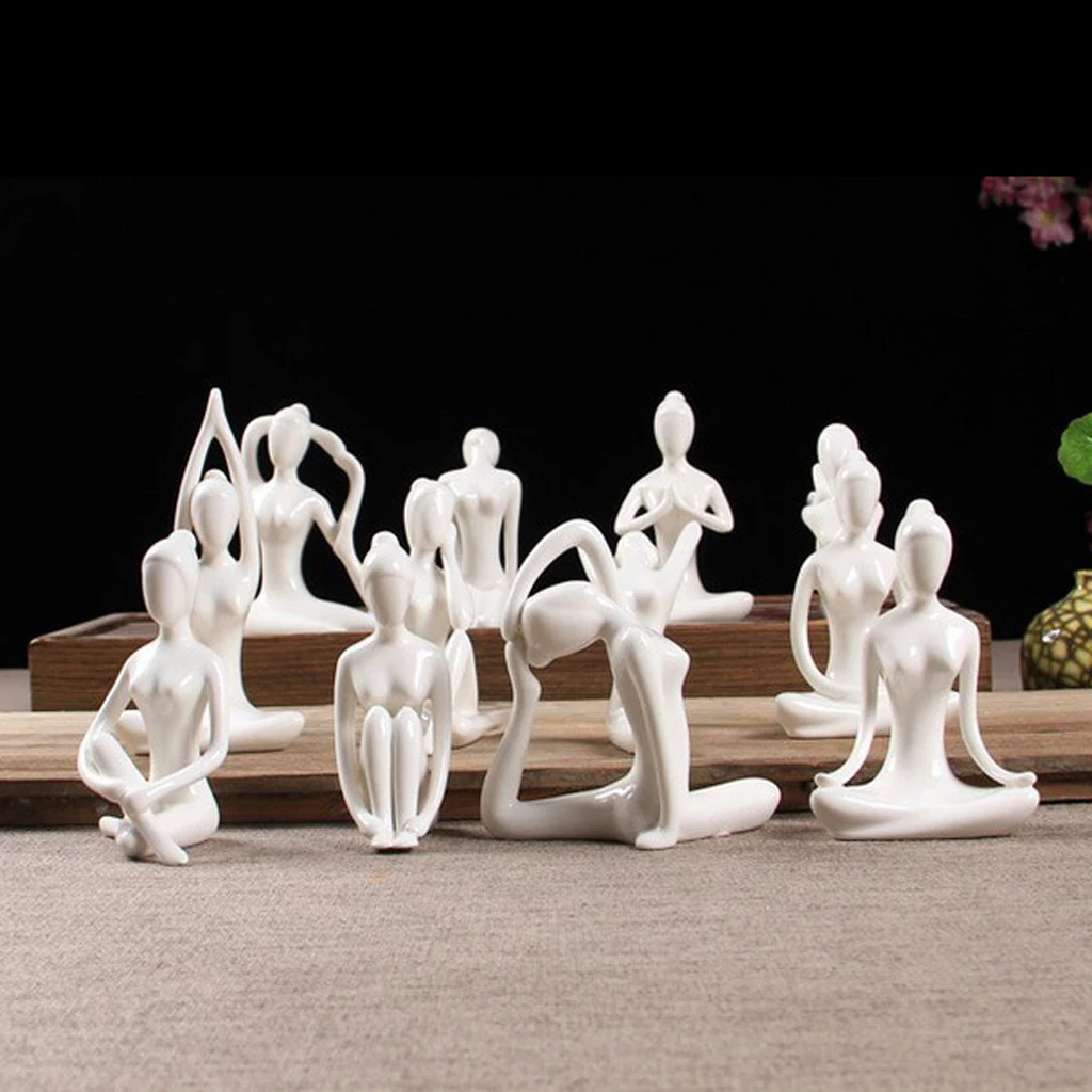 Home Decorative Porcelain Ceramic Yoga Pose Yoga Figurine Statue, Meditation Room Yoga Instructor Collection Gifts ,White