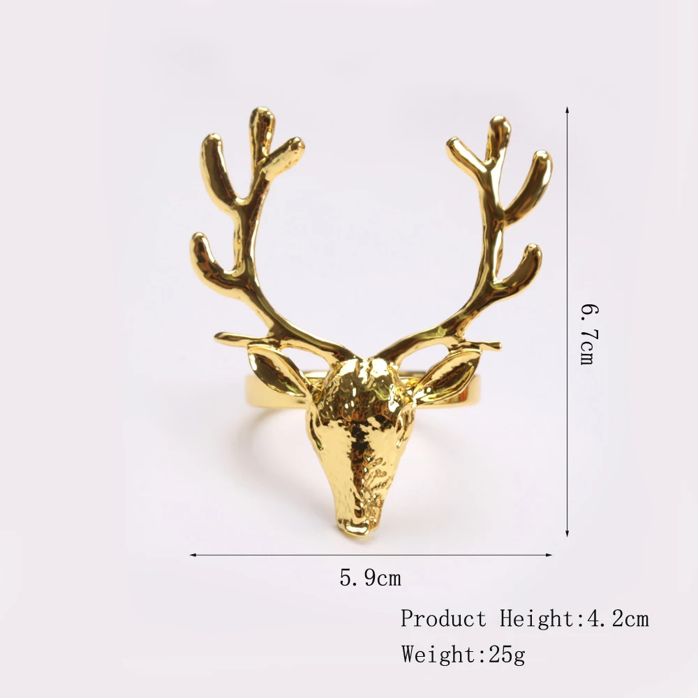 1PC Gold Delicate Deer Head Napkin Rings Restaurant Bar Kitchen Table Linen Accessories For Decoration Wedding Christmas Party