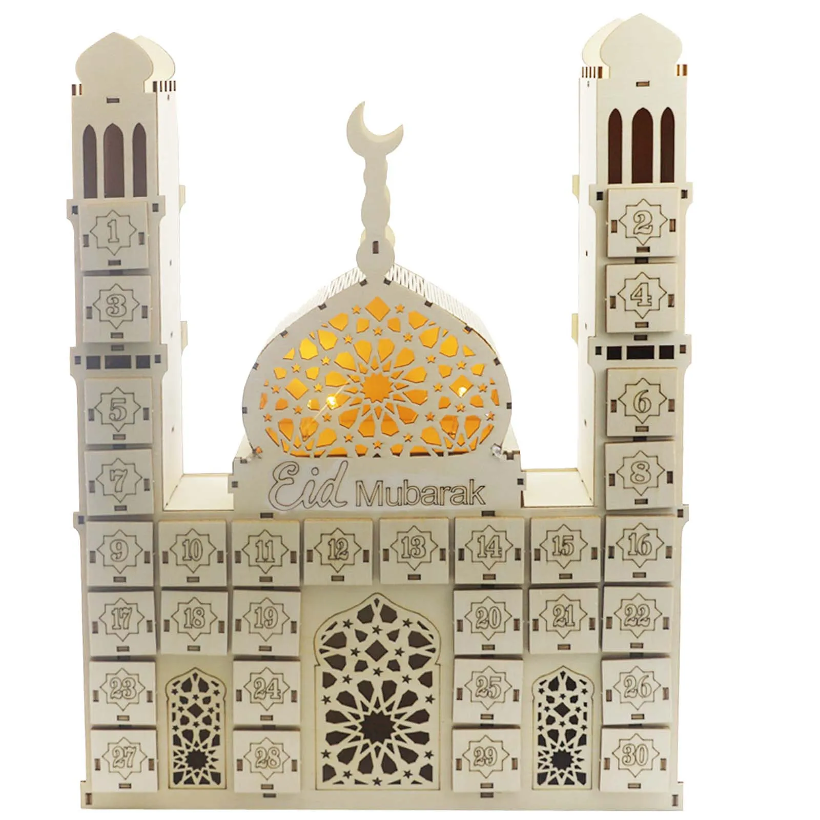 2024 New Ramadan Countdown Calendar Diy Wooden Eid Mubarak Ornament Drawer Party Decor Figures Decoration Models Kids Toy