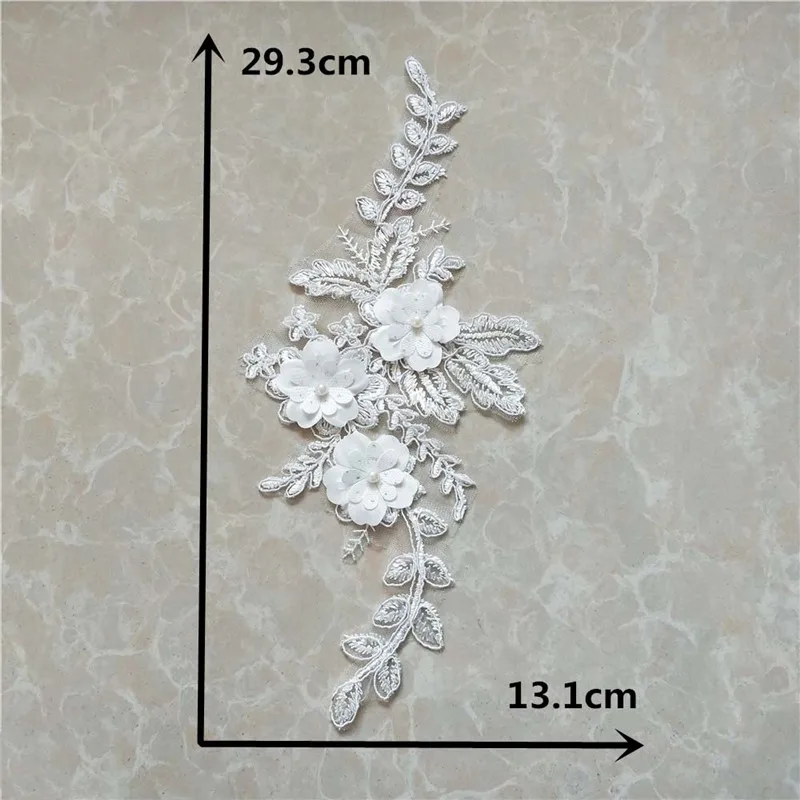 High quality lace fabric White 3D flower Laces collar ABS pearl Embroidery Application sewing Dress Handicraft Accessories