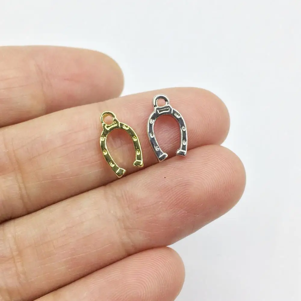 Eruifa 20 sztuk 7*10mm podkowa platerowana stop cynkowy Charms wisiorek biżuteria naszyjnik DIY bransoletka kolczyki 2 kolory