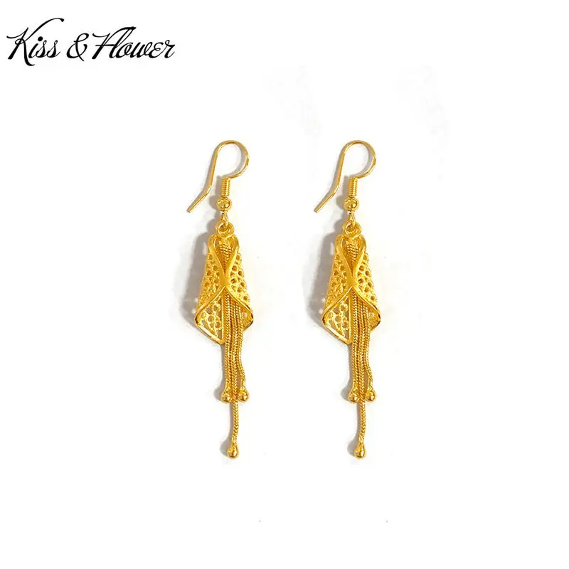 

KISS&FLOWER ER24 2022 Fine Jewelry Wholesale Fashion Woman Birthday Wedding Gift Hollow Lesf Exquisite 24KT Gold Drop Earings