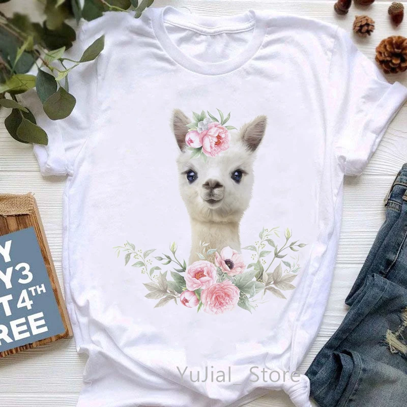 Watercolor Lamb Blowing Pink Bubbles T-Shirt Women'S Clothing Funny Tshirt Femme Summer Fashion Tops Tee Shirt Female