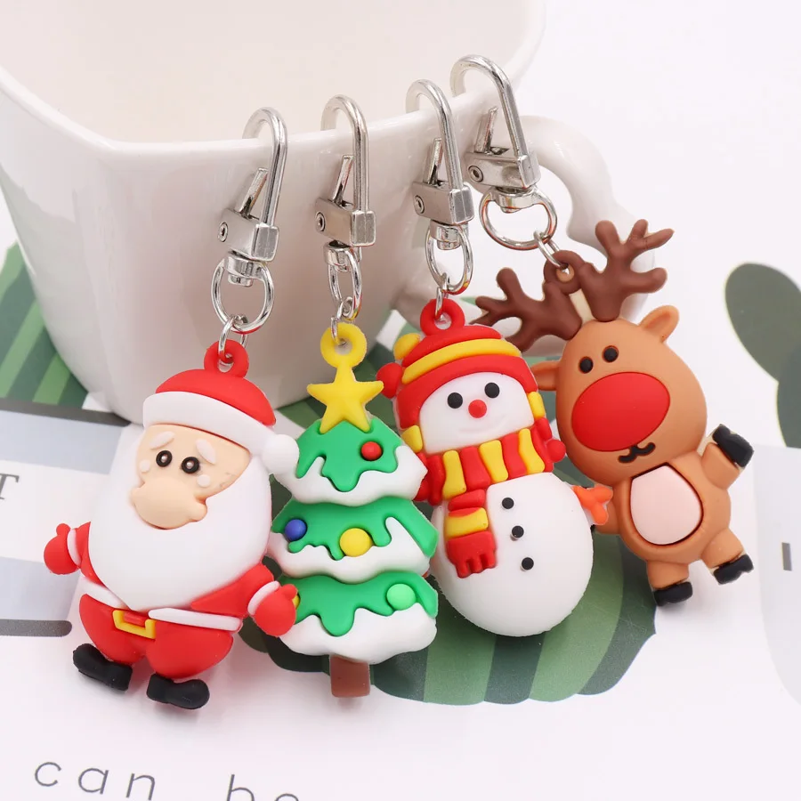 New Creative Cute Cartoon animal Christmas Keychain Key Ring Gift For Women Girls Bag Pendant PVC  Key Chains Jewelry