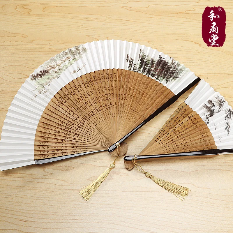 |And hall fans in 7 inch female Chinese wind paper folding fan bamboo fan gift incense paper fans in abroad