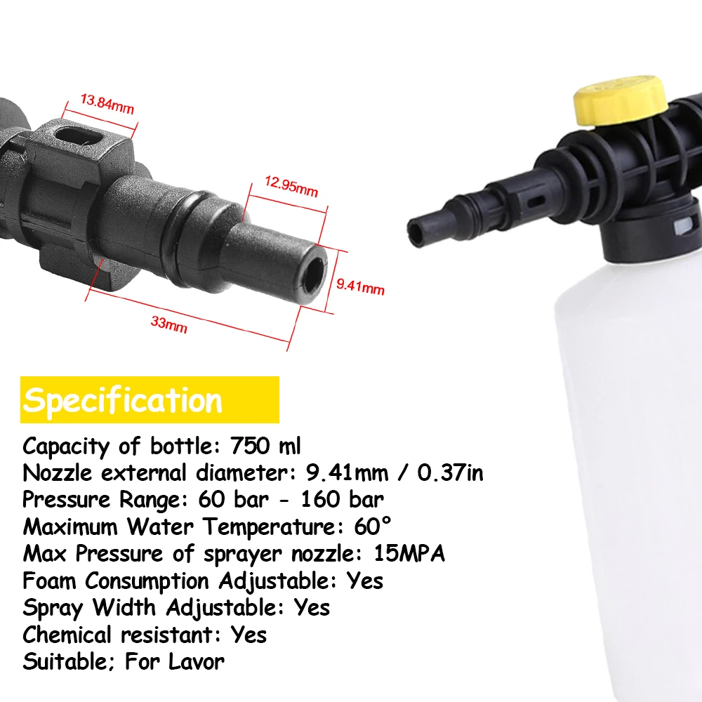 Pistola a spruzzo lancia schiuma neve per LAVOR idropulitrice per VAX per cometa 750ML generatore di schiuma di sapone pistola schiuma per lavaggio