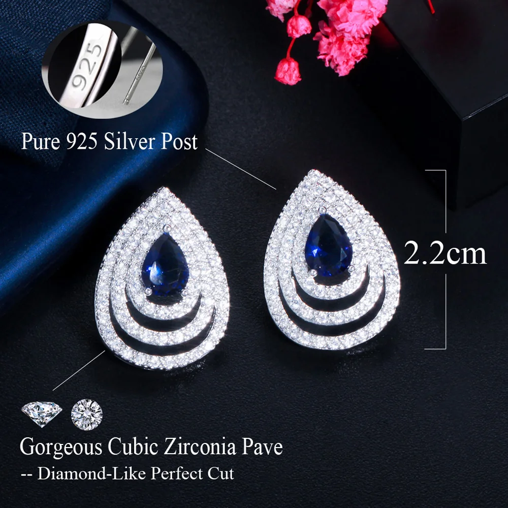 Pera Stunning Green Blue Cubic Zirconia Silver Color Multiple Waterdrop Shape Stud Earings for Women Prom Jewelry Gift E777