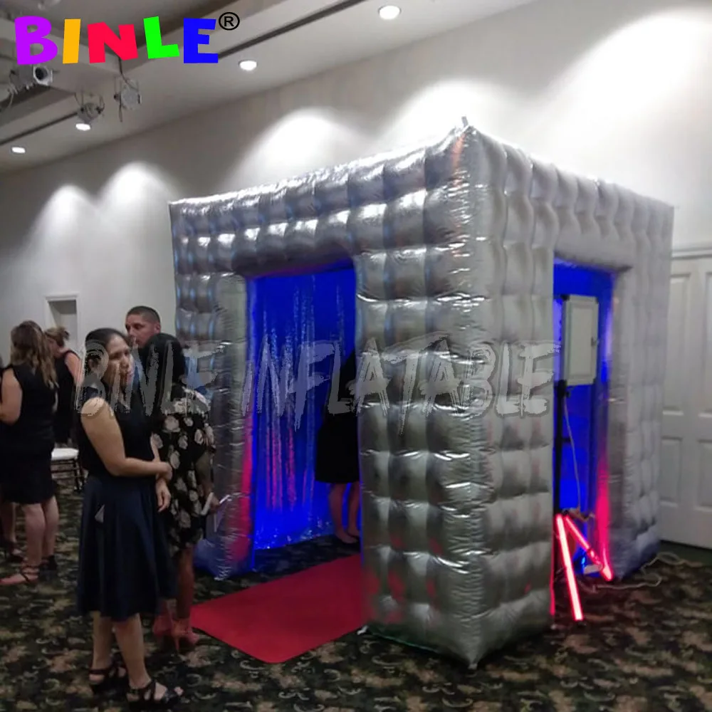 2doors golden silvery color optional cabin inflatable photo booth with inner fan,oxford cloth foldable cube tent for sale