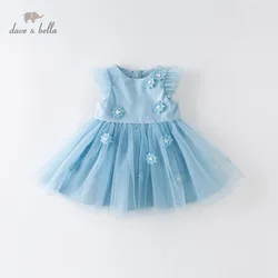 DBJ14118 dave bella summer baby girl's princess floral bow mesh dress children fashion party dress kids infant lolita clothes