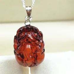 Natural Blood Red Amber Pi Xiu Carved Pendant Necklace Red Amber Pendant Gemstone 18x14x11mm Women Men Crystal Red Amber AAAAA